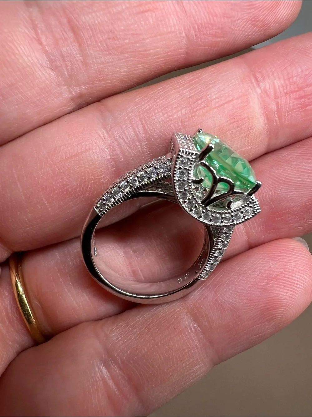 Vanna K Green Gemstone Sterling silver Halo Cocktail Ring